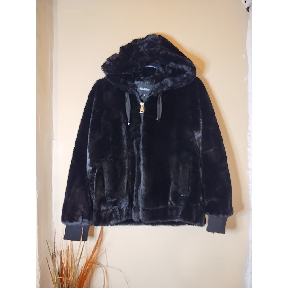 Giolshon Women's Faux Fur Black Jacket Size Medium